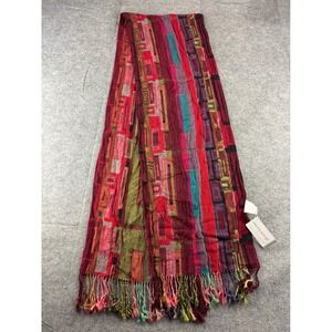 Everywear Giftcraft Scarf Red Purple Geometric Patchwork Fringe Wrap NWT Y2K 00s